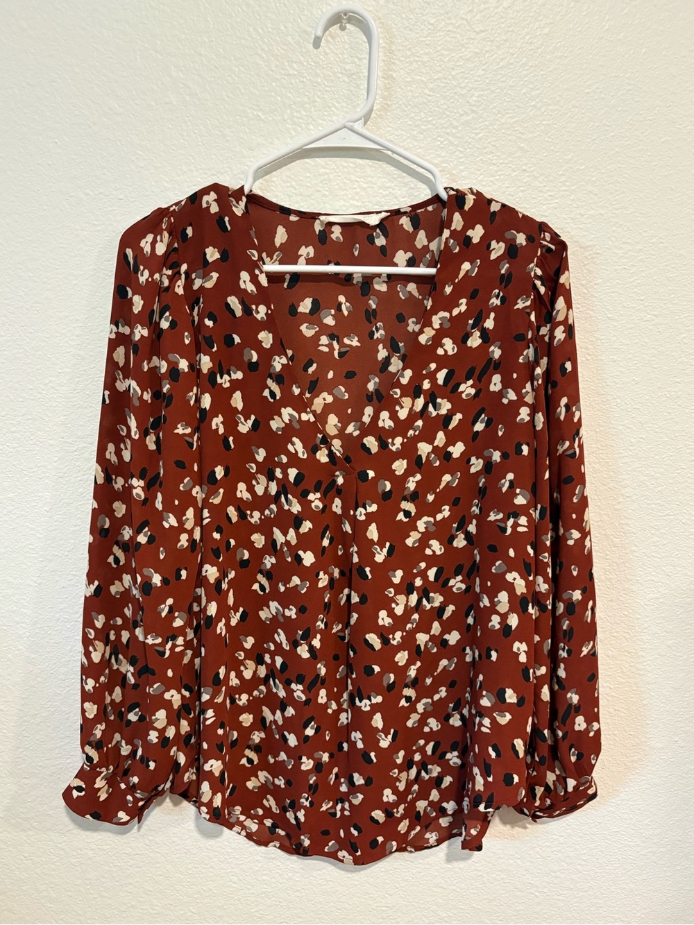Lush Rust Floral Print V-Neck Long Sleeve Blouse